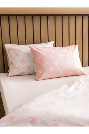 LCW HOME Pembe Fiyonk Desenli Çift Kişilik Nevresim Seti Image 1