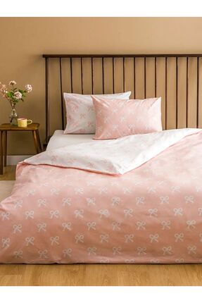 LCW HOME Pembe Fiyonk Desenli Çift Kişilik Nevresim Seti Image 3