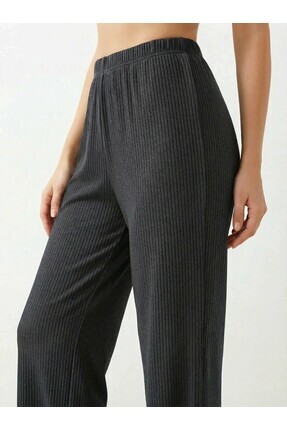 3'lü Siyah - Gri - Füme Kadın Fitilli Rahat Pantolon & Eşofman, Gündelik Rahat Ev Giyim Pijama Image 3