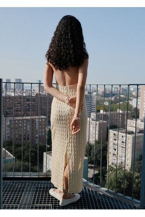 Halter yaka krep elbise Image 3