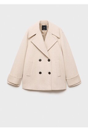 Yün karışımlı kruvaze palto Image 2