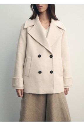 Yün karışımlı kruvaze palto Image 0