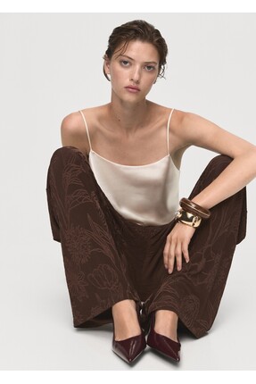 Düz kesim çiçek desenli jakar pantolon Image 6