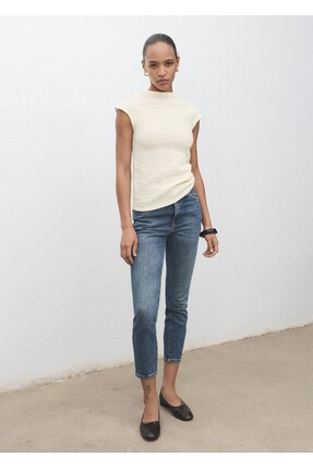 Krep pamuklu bluz Image 1