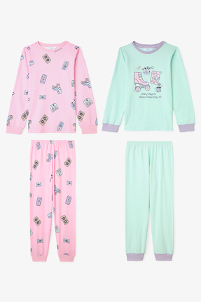 Kız Çocuk Retro Oyuncak Desenli Pamuklu Uzun Kollu 2'li Pijama Takımı Image 0