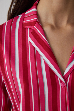 Fuşya Bloom Stripes Gömlek Pantolon Pijama Takımı Image 3