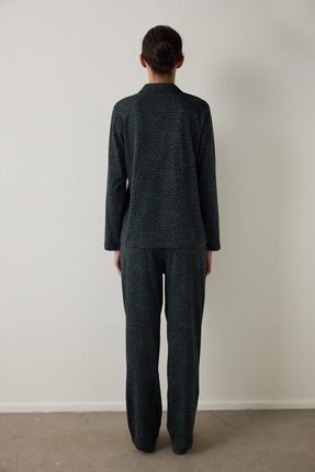 Siyah Dark Leopard Pamuklu Gömlek Pantolon Pijama Takımı Image 4