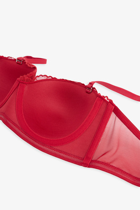 Kırmızı Lotus Sequin Lace Sütyen Image 5