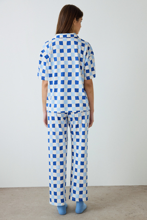 Ekoseli Rhea Gingham Gömlek Yaka Pamuklu Kısa Kollu Pijama Takımı Image 3