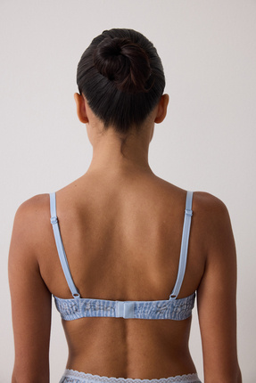 Açık Mavi Lol Up Zebra Desenli Dantelli Balenli Push Up Sütyen Image 5
