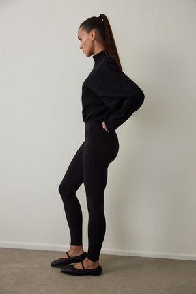 Siyah Gizli Cep Görünümlü Yüksek Bel Tayt Image 5