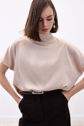 Yarasa Kol Salaş Bluz - Bej Image 3