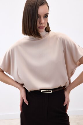 Yarasa Kol Salaş Bluz - Bej Image 5