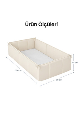 Beşik Kenar Koruyucu %100 Pamuk 60x120 cm Yan Koruma Ekru Bebek Yatak Kenarlığı Tek Parça Image 5