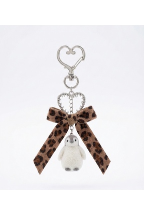 Gümüş Renk Kalp Detaylı Sevimli Peluş Penguen Anahtarlık - Fluffy Çanta Süsü ve Hediyelik Image 0