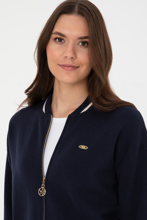 Kadın Lacivert Fermuarlı Bisiklet Yaka Triko Hırka 50314650-VR033 Image 1
