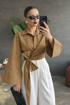 Kadın Ispanyol Kol Bağlamalı Beli Kuşaklı Gömlek Inci Image 0