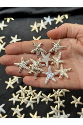 50 Adet 22 mm Deniz Yıldızı Plastik Boncuk Beyaz Altın Yaldız Image 3