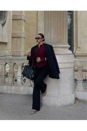 KADIN BORDO BELDEN OTURTMALI İSPANYOL KOL DÜĞMELİ Image 1