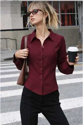 KADIN BORDO BELDEN OTURTMALI İSPANYOL KOL DÜĞMELİ Image 0