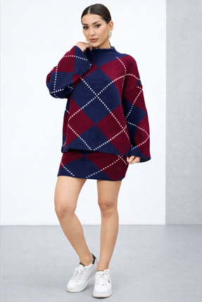 KADIN BAKLAVA DESENLİ MİNİ ETEKLİ TAKIM Image 0