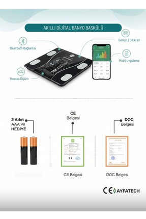 Dijital Baskül Yağ Su Kas Vücut Kitle Endeksi Kilo Ölçer Tartı Image 1
