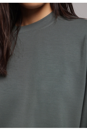 Regular Fit Yuvarlak Yaka Düz Kadın Yeşil Sweatshirt Image 3