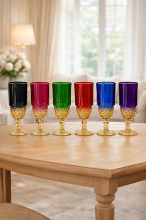 Maiorca 6 Renk Kristal Ayaklı Kahve Yanı Su Ve Meşrubat Bardağı Sunum Bardağı Image 0