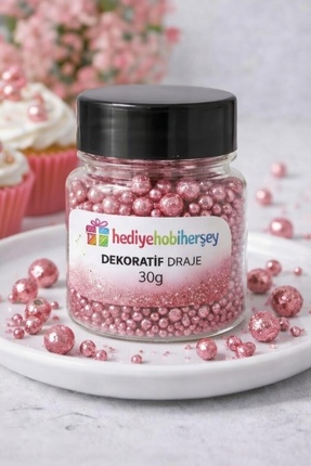 Yenilebilir Simli Pasta Süsü, Şekerleme, Simli Pembe Pasta Şekeri Image 0