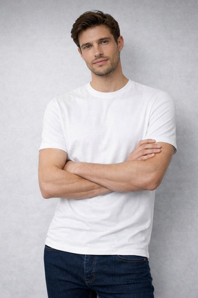 Erkek Slim Fit 3’lü Paket Pamuklu Basic Bisiklet Yaka Tişört Image 3