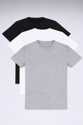 Erkek Slim Fit 3’lü Paket Pamuklu Basic Bisiklet Yaka Tişört Image 0