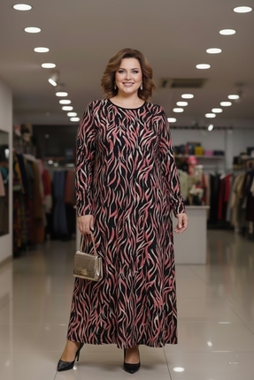 Kadın Menekşe Battal Beden Kışlık Elbise Kiremit Desen Image 1