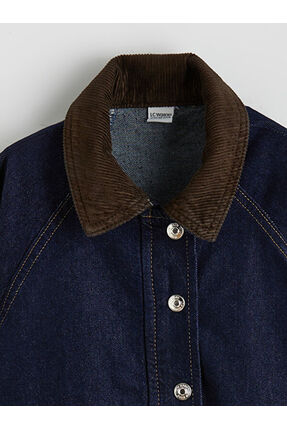 Çelebi Store'dan Kaliteli Parçalar Fitilli Kadife Yaka Kız Çocuk Jean Ceket Image 1