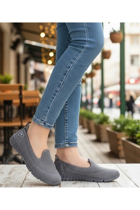 Kadın Füme Antrasit Günlük Spor Yürüyüş Casual Ayakkabı Anne Bağcıksız Rahat Hafif Memory Image 2