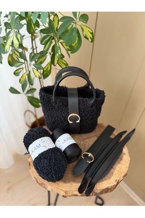 Floransa Siyah Çanta Örgü Kiti - Kuzu Ipi / Çanta Tabanı (10X20), Çanta Kulbu, Çanta Örgü Ipi Image 5