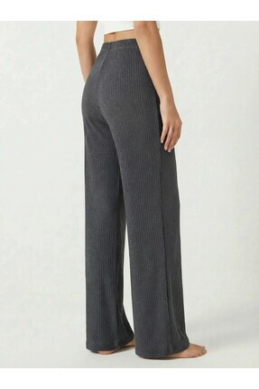 3'lü Siyah - Gri - Füme Kadın Fitilli Rahat Pantolon & Eşofman, Gündelik Rahat Ev Giyim Pijama Image 2