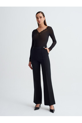 32311 Dantelli Kaşmir Bluz-Siyah Image 3