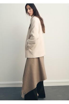 Yün karışımlı kruvaze palto Image 3