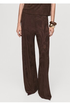 Düz kesim çiçek desenli jakar pantolon Image 0