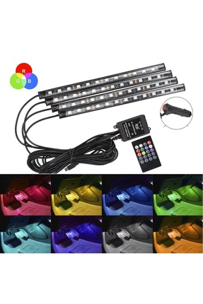 Araç Içi Aydınlatma Sorelis Kumandalı Müziğe Duyarlı 12 Led Ayak Altı Led - 7 Renk Rgb Pro Image 1