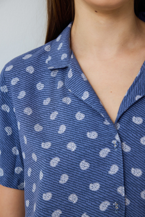 İndigo Hailee Çiçek Desenli Gömlek Yaka Kısa Kollu Pijama Takımı Image 2