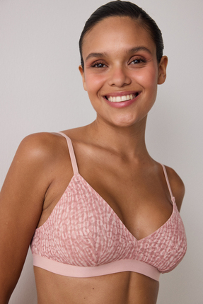 Açık Gül Kurusu Zebra Desenli Balensiz Dolgusuz Üçgen Sütyen Image 4