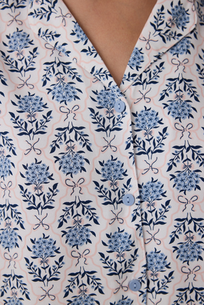 Açık Mavi Blue Flowers Uzun Kollu Gömlek Pijama Takımı Image 4