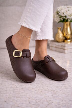 Önü Kapalı Masaj Tabanlı Anatomik Yumuşak Günlük Sabo Terlik Kahverengi Image 2