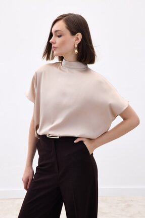 Yarasa Kol Salaş Bluz - Bej Image 4