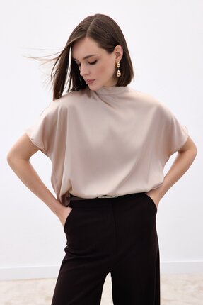 Yarasa Kol Salaş Bluz - Bej Image 2