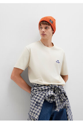 Baskılı Bej Tişört Loose Fit / Bol Rahat Kesim 0613046-70140 Image 1