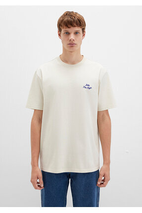 Baskılı Bej Tişört Loose Fit / Bol Rahat Kesim 0613046-70140 Image 3