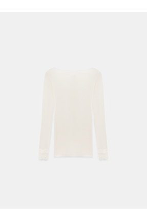 32311 Dantelli Kaşmir Bluz-Ekru Image 5