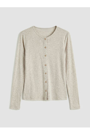 Bej Bisiklet Yaka Dantel Detaylı Kadın Body Image 6